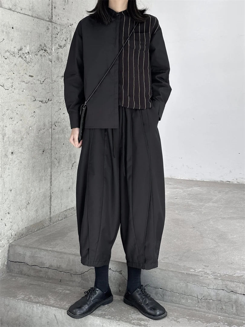 Women Striped Irregular Big Size Blouse New Lapel Long Sleeve Loose Fit Shirt Fashion Tide Spring Autumn 2025 1DF7105