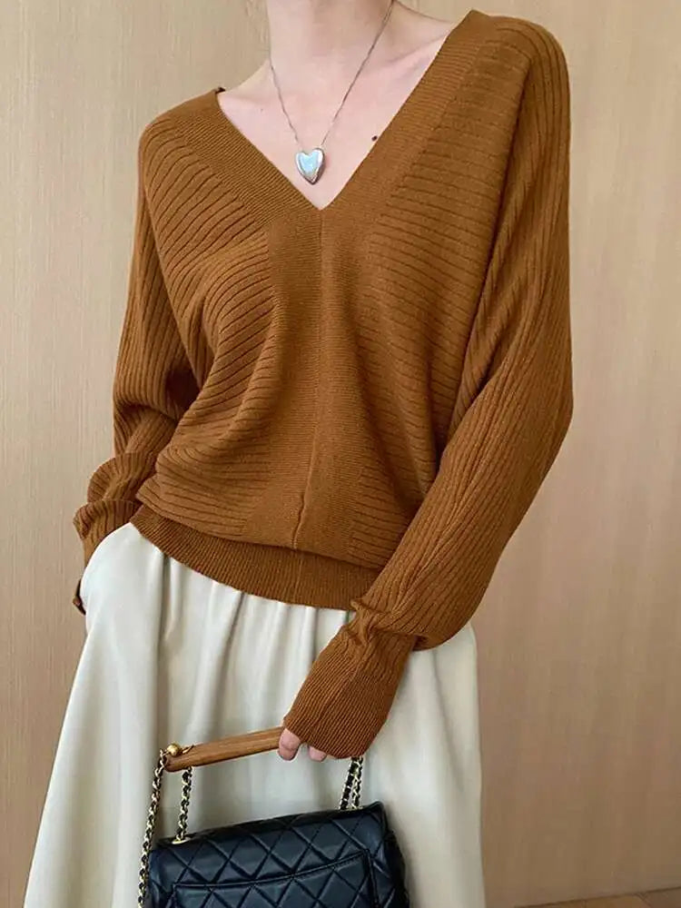 Red Big Size Elegant Knitting Sweater V-Neck Long Sleeve Women Pullovers New Fashion Tide Spring Autumn 2025 1DH7257