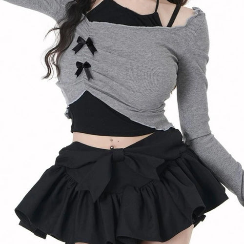 Load image into Gallery viewer, 2025 Autumn New Slim Two Pieces Set Women Grunge Knitted Pleated Bow Tops + Sleeveless Halter Solid Vest Y2k Aesthetic Fashion
