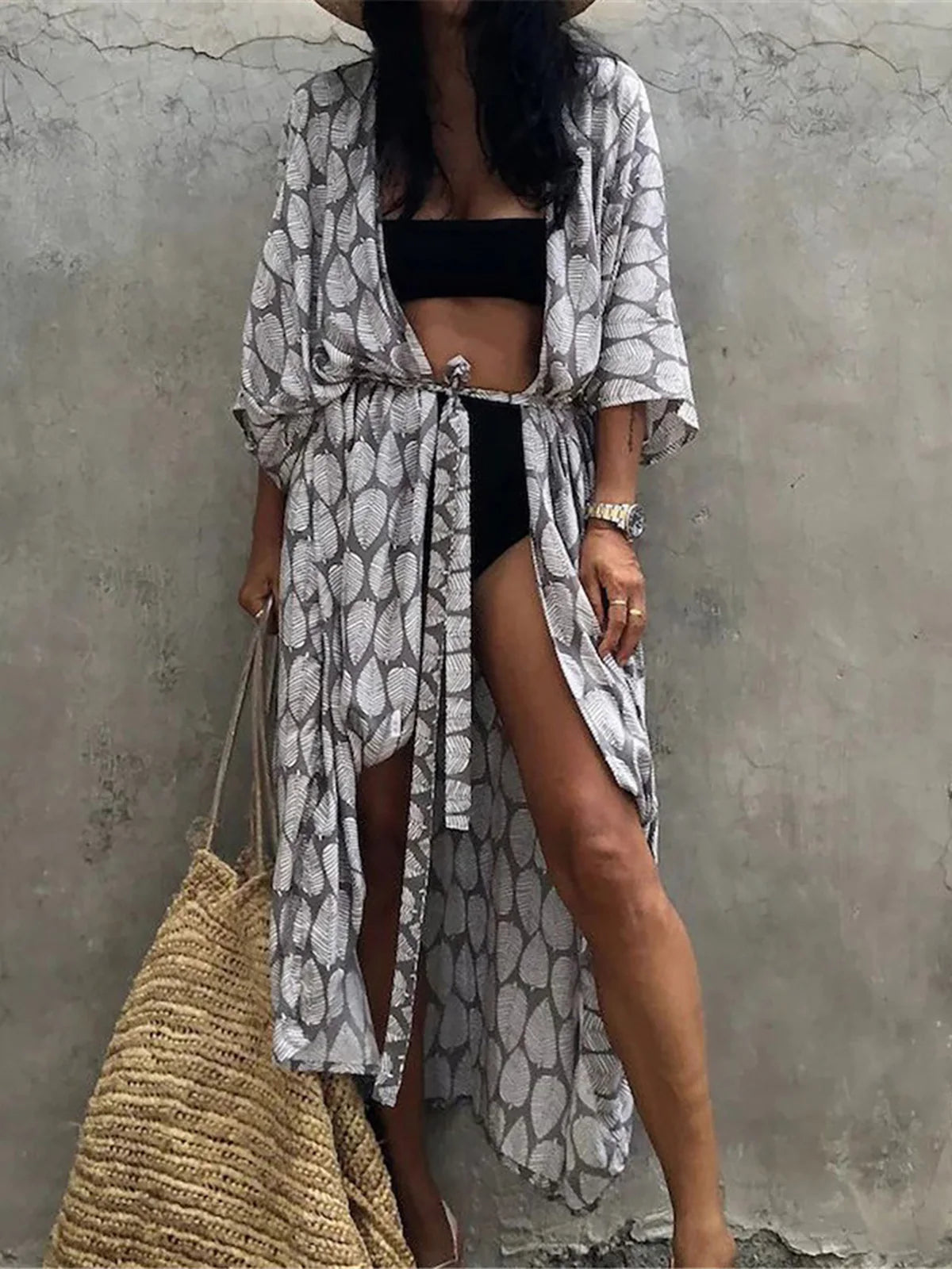 7 Colors Leaves Printed With Belt Half Sleeve Tunic Beach Cover Up Cover-ups Beach Dress Beach Wear Beachwear Female Women V4511