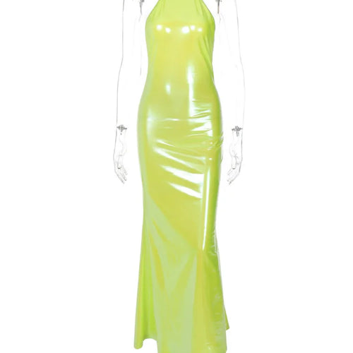 Load image into Gallery viewer, Halter Backless Bow Sexy Maxi Dress For Women Gown Fashion Shiny Sleeveless Lace-up Bodycon Club Long Dress Elegant
