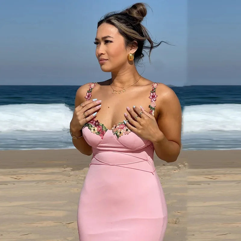 Elegant Spaghetti Strap Print Patchwork Maxi Dress For Women Strapless Sleeveless Backless Bodycon Sexy Long Dress