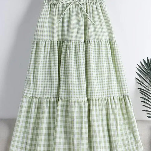 Load image into Gallery viewer, Skirt Womens Medium Long Elastic Waist A-line Vintage Plaid Skirts Female Summer Streetwear Casual Skirts Fashion 2022 New
