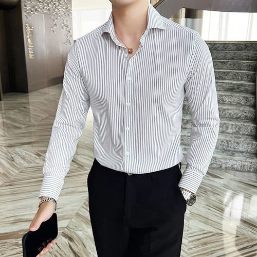 Load image into Gallery viewer, Men&#39;s Long Sleeve Shirt New Spring Business Windsor Collar Stylish Striped Male Single Breasted Clothing Handsome 9W1872
