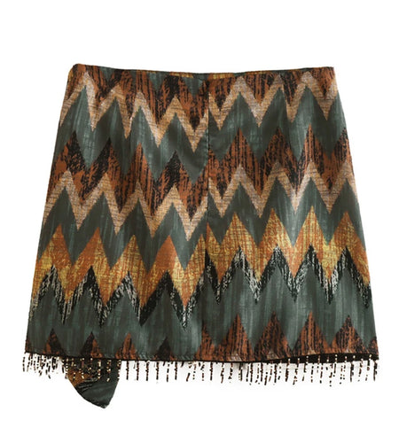 Colorblock Patchwork Tassel Slimming Sexy Skirts For Women High Waist Spliced Knot Bodycon Skirt Female Fashion