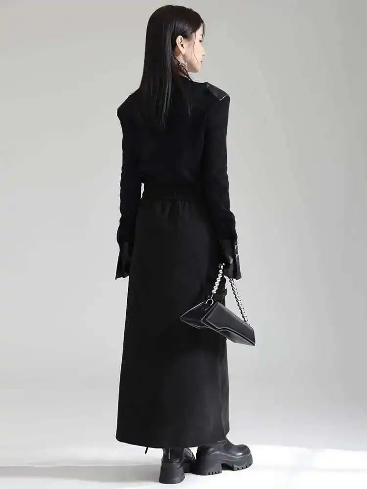 High Waist Black Irregular Zipper Pocket Long Casual Half-body Skirt Women Fashion Tide New Spring Autumn 2025 1DH3481