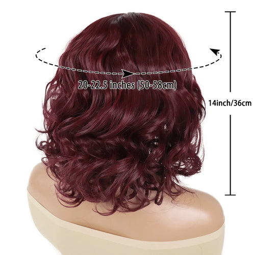 Load image into Gallery viewer, Synthetic Hair Curly Bob Wigs for Black Women Wine Red Color Fluffy Wavy Wig Side Bangs Thick Natural Outfits Wig Soft
