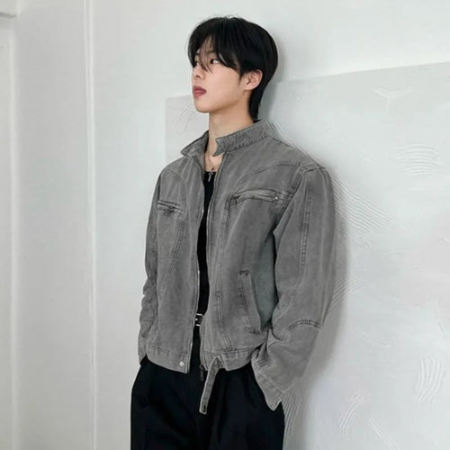 Load image into Gallery viewer, Spring Men&#39;s Jakect Washed Stand Collar Male Denim Jackets New Loose Style New Korean Solid Color Trendy Menwear 9W1454
