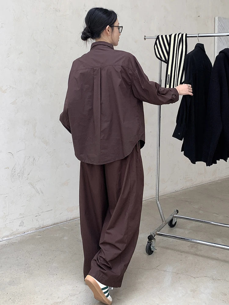 Women Coffee Brief Pocket Big Size Elegant Blouse New Lapel Long Sleeve Shirt Fashion Tide Spring Autumn 2025 1DH8367