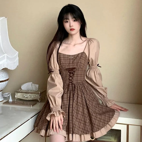 Load image into Gallery viewer, Vintage Plaid Striped Bandage Kawaii Dress Party Lolita Elegant Birthday Preppy Style School Student Dresses Y2K
