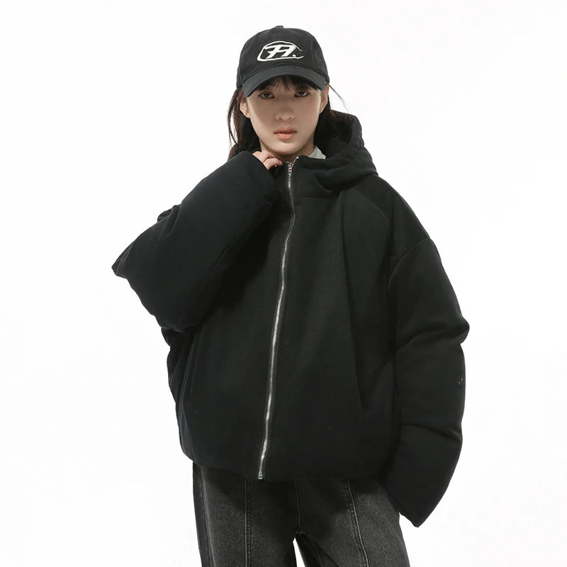 Men's Padded Jackets Hooded Korean Style Zipper Thickened Coats Solid Color Casual Simpl Short Male Cotton Tops 2024 9C9332