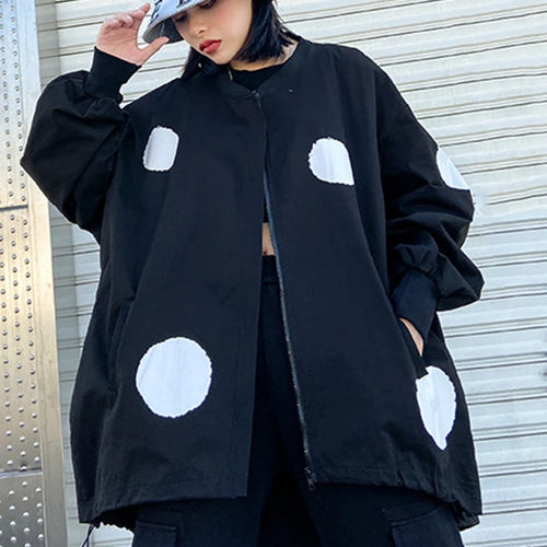 Load image into Gallery viewer, Black Dot Big Size Irregular Jacket New Stand Collar Long Sleeve Women Coat Fashion Tide Spring Autumn 2025 1DH1212
