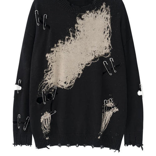 Load image into Gallery viewer, Holes Big Size Knitting Sweater Round Neck Long Sleeve Women Pullovers New Fashion Tide Spring Autumn 2025 1DH9795
