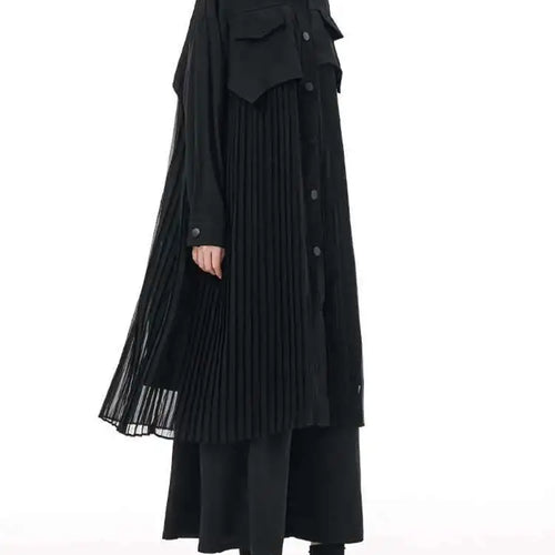 Load image into Gallery viewer, Women Army Green Pleated Spliced Big Size Midi Shirt Dress New Lapel Long Sleeve Fashion Tide Spring Autumn 2025 1DH6927
