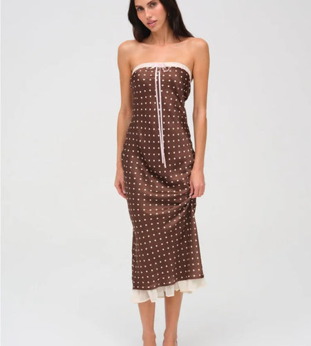 Sexy Strapless Backless Lace Up Hollow Out Mid Length Dress Women Polka Dot Print SummerNew 2025 Holiday Beach Vestido