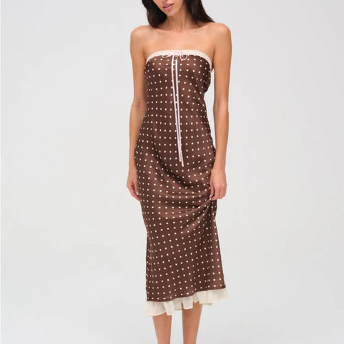 Load image into Gallery viewer, Sexy Strapless Backless Lace Up Hollow Out Mid Length Dress Women Polka Dot Print SummerNew 2025 Holiday Beach Vestido
