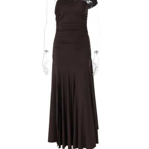 Load image into Gallery viewer, One Shoulder Split Sexy Maxi Dress Women Gown Fashion Inclined Shoulder Sleeveless Backless Club Party Pleated Dress
