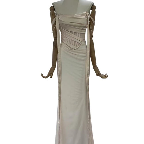 Load image into Gallery viewer, Slimming Spliced Lace Up Sexy Dresses for Women Strapless Sleeveless High Waist Patchwork Chain Dress Female New
