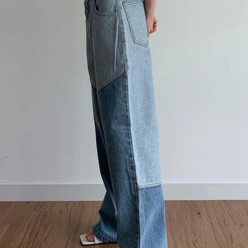 Load image into Gallery viewer, Patchwork Pockets Denim Pants For Women High Waist Spliced Button Casual Loose Wide Leg Jeans Female Fashion
