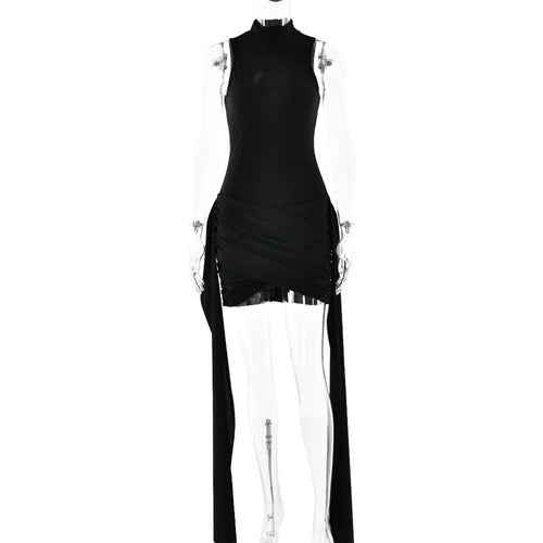 Load image into Gallery viewer, Turtleneck Sleeveless Sexy Mini Dress For Women Fashion Irregular Ruched Tank Dress Femme Elegant Club Party Dress
