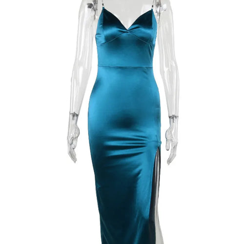 Load image into Gallery viewer, Sexy Spaghetti Strap New Bag Buttocks Long Dress Sexy Suspender Slit Dress Diamond Shoulder Strap Party Nightclub Dress
