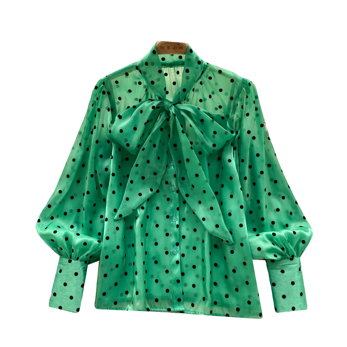 Autumn Women's Vintage Festival Polka Dots Single Breasted Shirt Elegant Sweet Bow Long Sleeve Loose Office Ladies Blouses Tops