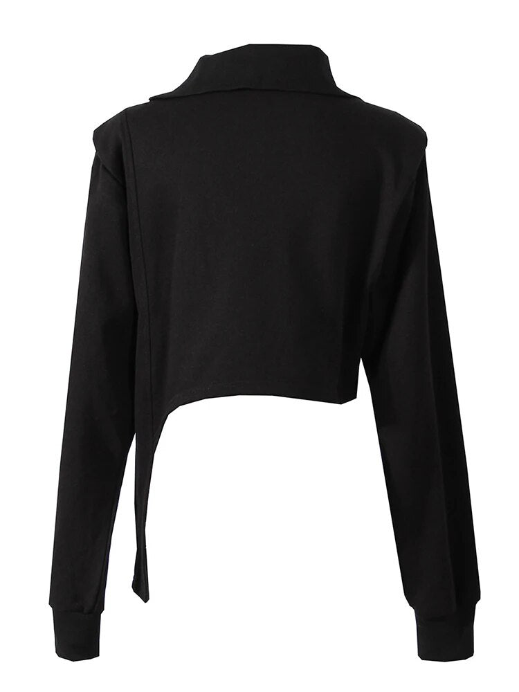 Minimalist Autumn Sweatshirts Turtleneck Long Sleeve Patchwork Zipper Casual Loose Sweatshirt Female Fashion