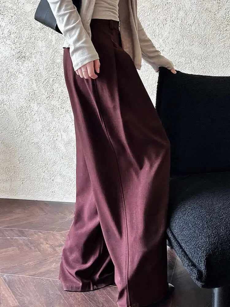 High Waist Wine Red Brief Pleated Long Wide Leg Elegant Pants New Trousers Women Fashion Tide Spring Autumn 2025 1DH6980