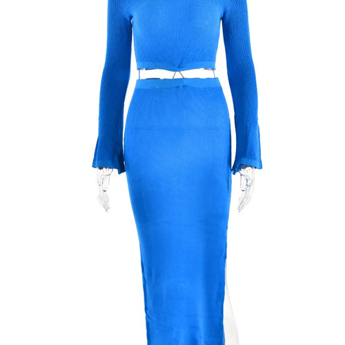 Load image into Gallery viewer, Knitting Sexy Hollow Out High Slit Women's Dress Flare Sleeve Tight O-Neck Dress Party Club Evening Vestidos 2023 New
