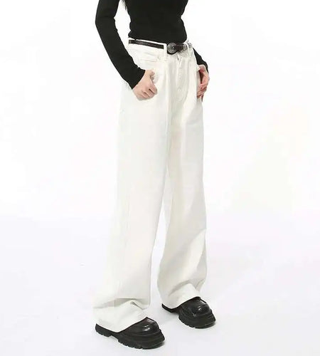 Minimalist Men Denim Pants Droop Solid Color Washed Casual Straight Wide Leg Korean Style Male Loose Jeans Menswear 9C7863