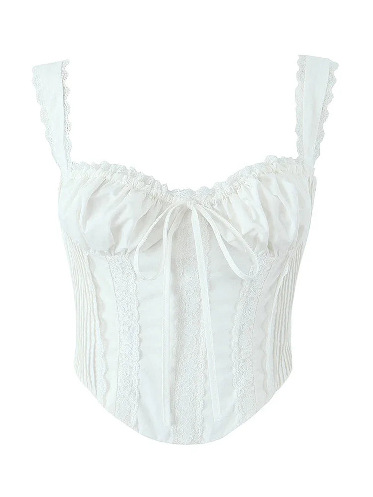 Women Summer Vintage Solid Bow Tied Cropped Tank Tops Fashion Square Collar Sleeveless Backless Female Casual Chic Tops