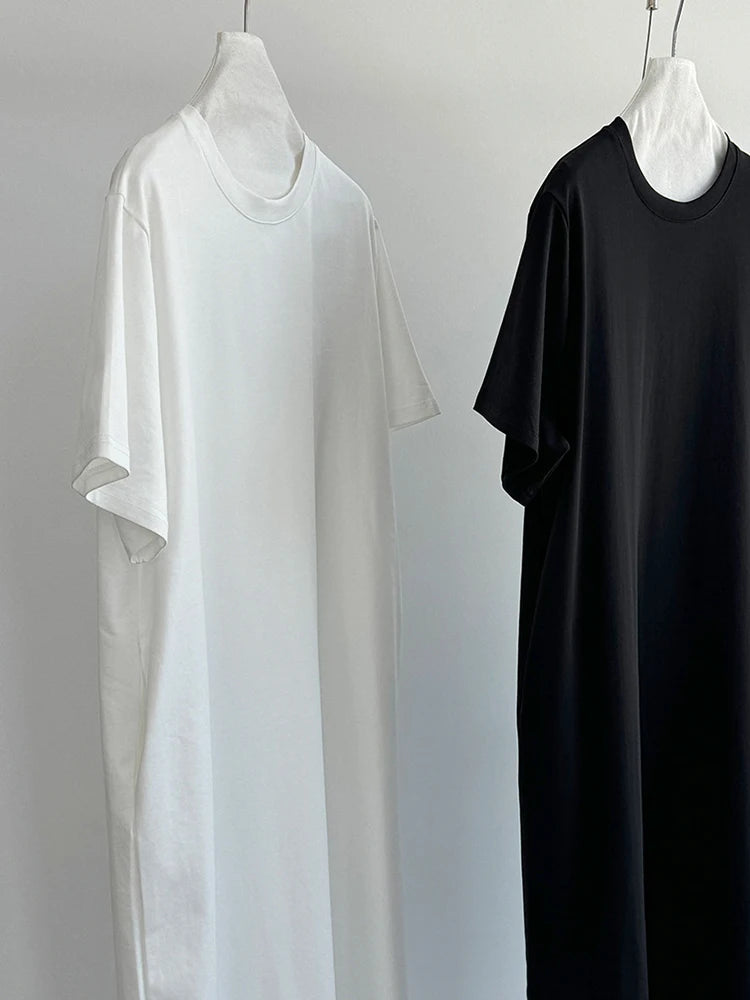 Women White Bandage Irregular Big Size Midi Dress New Round Neck Short Sleeve Fashion Tide Spring Summer 2025 1DJ1263