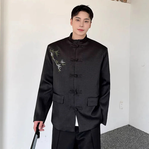 Load image into Gallery viewer, Men's Suit Coat New Chinese Style Embroidered Bamboo Pattern Stand Collar Male Blazer Spring Menwear Knot Button 9W1578
