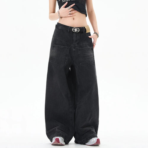 Load image into Gallery viewer, American Style Men's Denim Panst Casual Solid Color Reverse Pocket Design Straight Wide Leg Baggy Male Jeans Spring 9W1202
