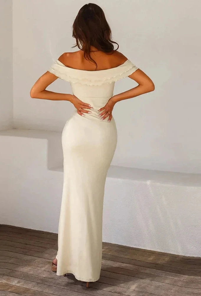 Twisted Frilly Off Shoulder Low Cut Backless Long Dresses Womans Clothing Elegant Sexy Summer Dress 2024 C95-CF28