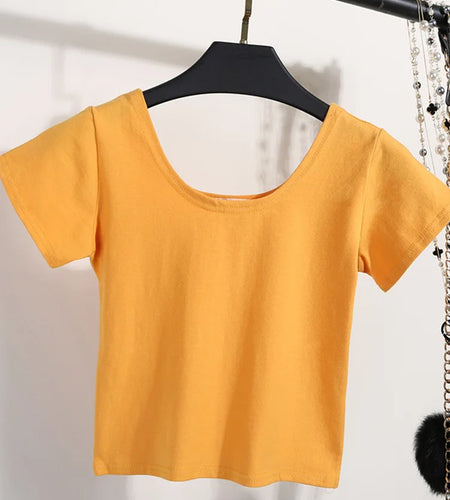 Solid Crop Top for Women Slim Fit High Waist Short Sleeve T-shirt Basic Summer Casual Tee