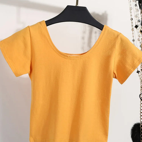 Load image into Gallery viewer, Solid Crop Top for Women Slim Fit High Waist Short Sleeve T-shirt Basic Summer Casual Tee

