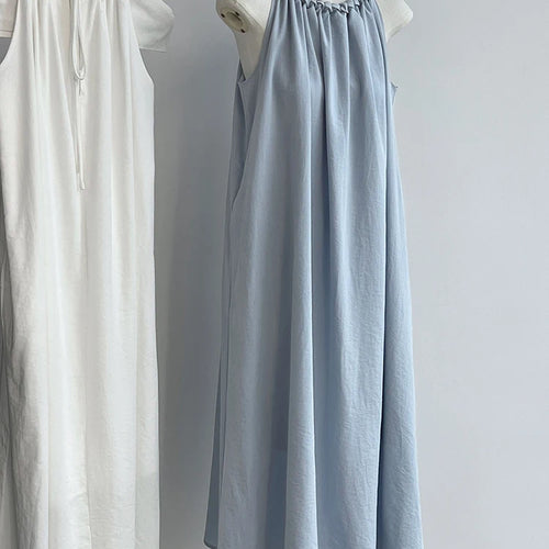 Load image into Gallery viewer, Women White Blue Knot Elegant Big Size Long Vest Dress New Halter Sleeveless Fashion Tide Spring Summer 2025 1DJ1282
