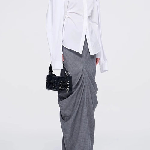 Load image into Gallery viewer, Solid Spliced Folds Slimming Dress For Women High Wiast Temperament Elegant Long Skirt Female Fashion Style Clothes
