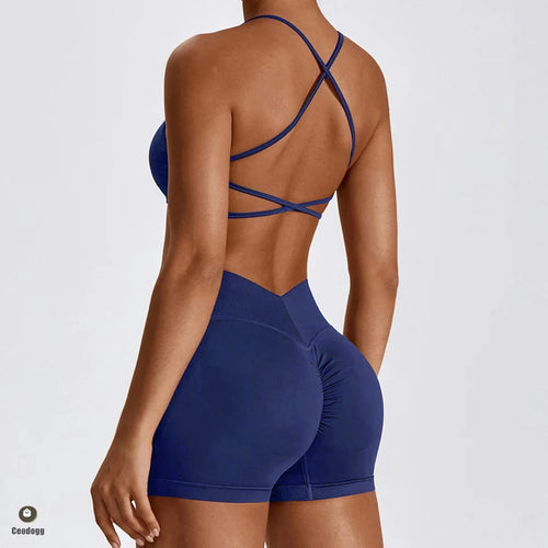 Load image into Gallery viewer, Seamless Yoga Set Gym Suits With Shorts Crop Top Sport Bra Women&#39;s Tracksuit Shorts 2PCS Running Workout Outfit Fitness Clothing
