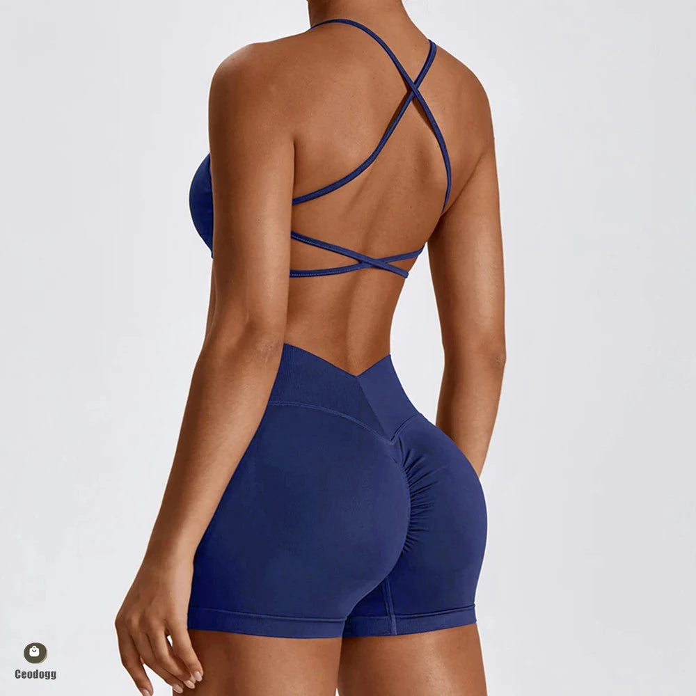 Seamless Yoga Set Gym Suits With Shorts Crop Top Sport Bra Women's Tracksuit Shorts 2PCS Running Workout Outfit Fitness Clothing