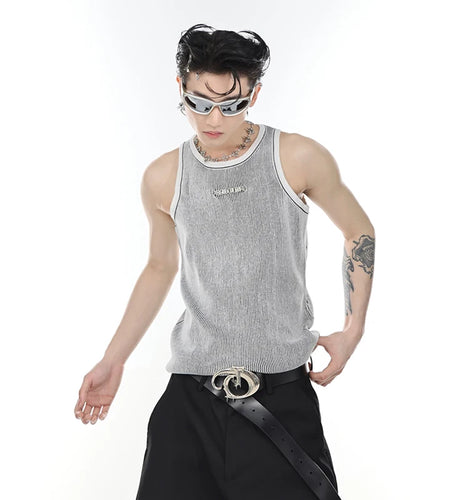 Niche Men's Knit Tank Top Threedimensional Striped Vest Summer Thin Fashion Sleeveless T-shirt Metal Slim Fitting Top 9C686