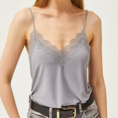 Load image into Gallery viewer, y2k Cami Tops Sexy Women Clothing V Neck Lace Patchwork Spaghetti Strap Sleeveless Tanks Club Party Clothes Streetwear
