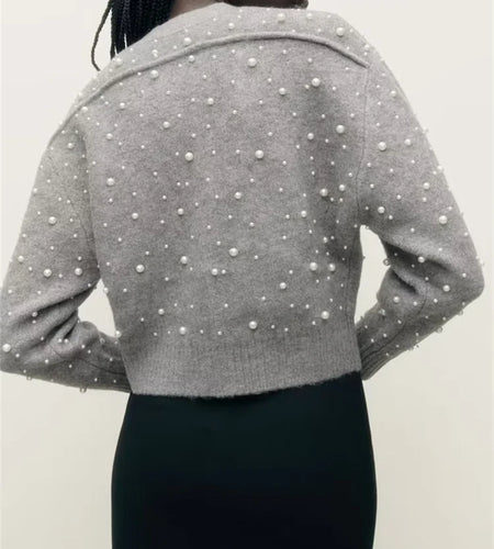 Pearl Knitted Women Tops Zippered Long Sleeves 2025 Autumn Leisure Autumn And Winter Trend Comfortable Warm Classic Coat