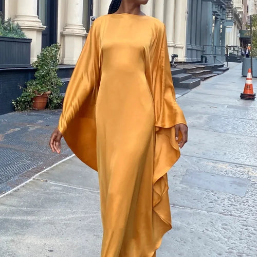 Load image into Gallery viewer, Fashion Satin Long Sleeved Large Opening Long Dress Women Slim Round Neck Robe Dress Female Elegant Party Evening Dress
