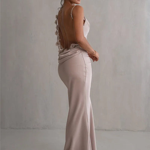 Load image into Gallery viewer, Floral Draped Backless Maxi Long Dress For Women Fashion Spaghetti Strap Sleeveless Bodycon Evening Party Dress Elegant
