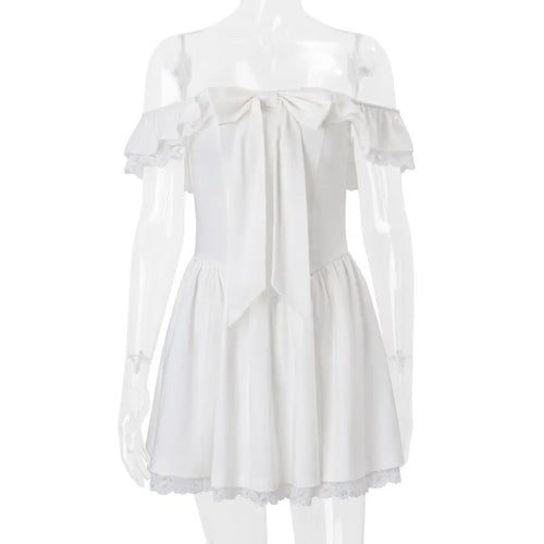 Load image into Gallery viewer, Off-shoulder Backless Sexy Mini Dress Women Robe Fashion White Strapless Sleeveless High Waist Lace Club Dress Female
