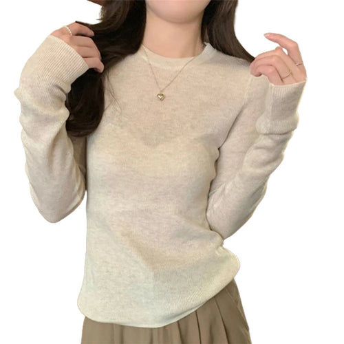 Load image into Gallery viewer, y2k Clothes Tops Women Casual Solid Color Round Neck Long Sleeve Knitted T Shirts 2000s Aesthetic Clothing Streetwear
