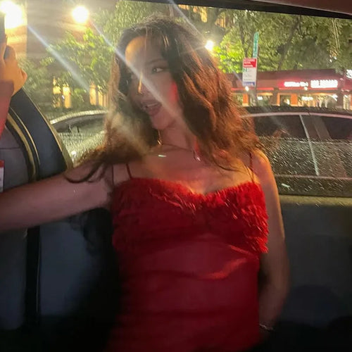 Load image into Gallery viewer, Spaghetti Strap Mesh Pleated Sexy Crop Tops Women Red Strapless Sleeveless Backless Skinny Club Tank Tops Clubwear
