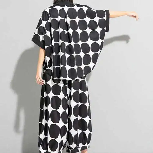 Load image into Gallery viewer, Women Black Dot Printed Big Size Blouse New Lapel Three-quarter Sleeve Loose Fit Shirt Fashion Spring Summer 2025 1DE6982
